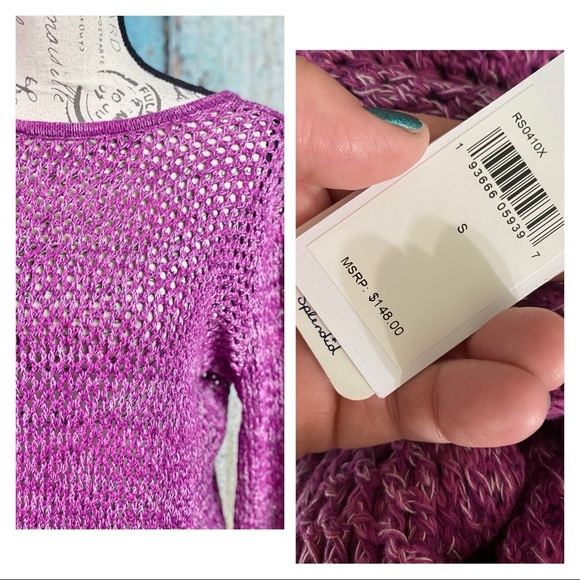 Anthropologie Splendid NWT Lilac Purple Open Fishnet Sweater - Picture 5 of 11